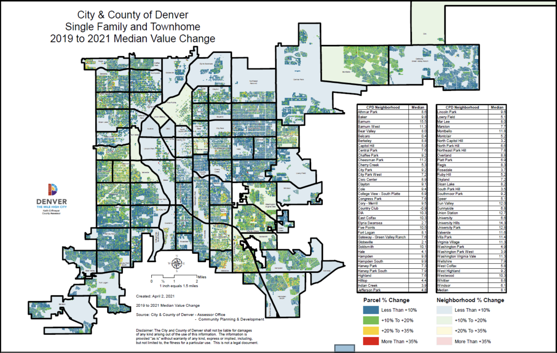 property values changes of denver neighborhoods